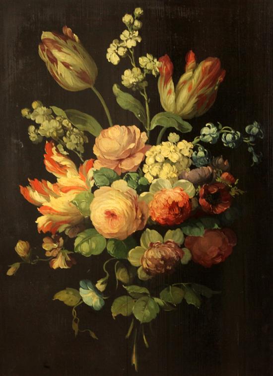 Continental School Still life of flowers against a black ground, 16 x 11.75in.